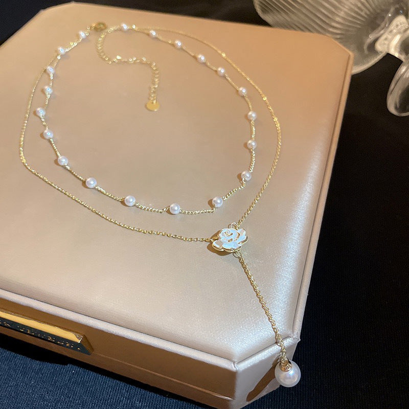 Layered Pearl Floral Drop Necklace Gold | Amelia Bellrose Jewellery