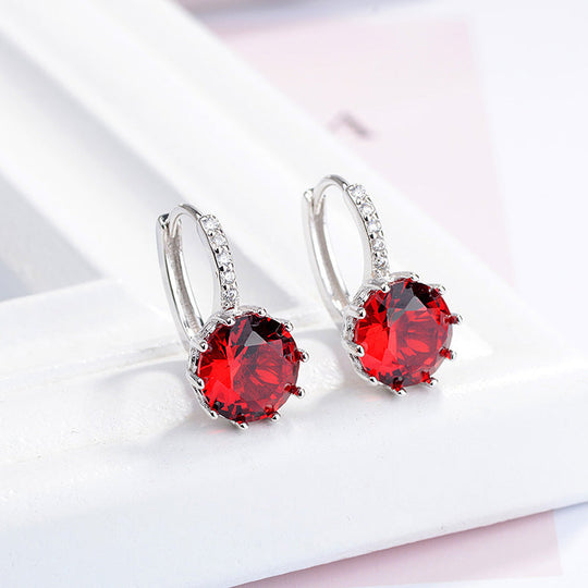 Round Red Crystal Hoop Earrings Silver | Amelia Bellrose Jewellery