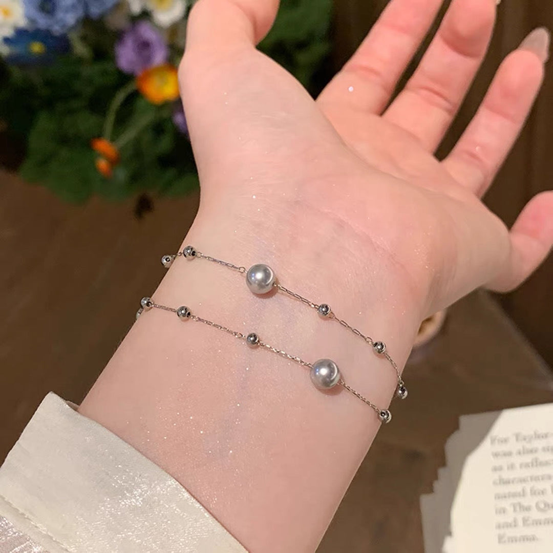Silver Double Chain Pearl Bracelet | Amelia Bellrose Jewellery