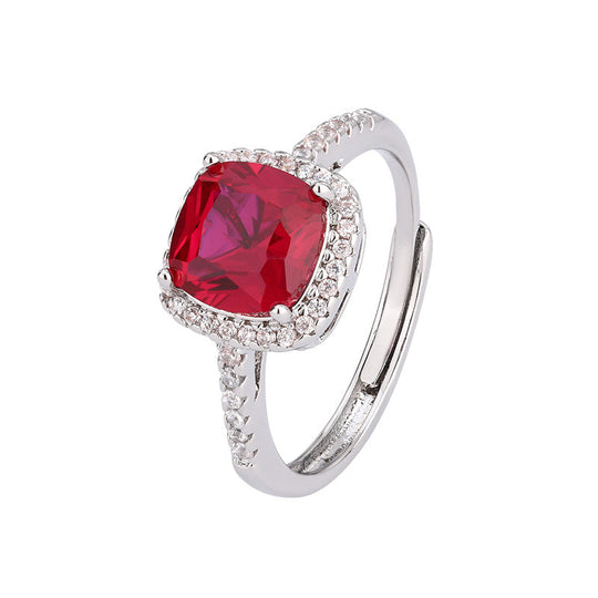 Cushion Cut Red Crystal Ring Silver | Amelia Bellrose Jewellery