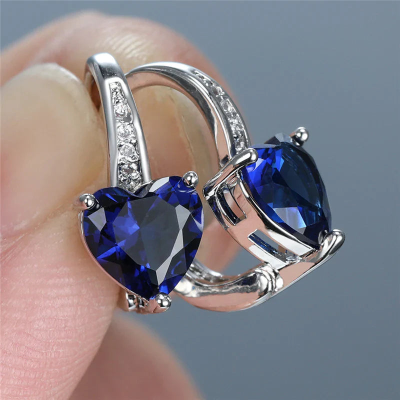 Blue Crystal Heart Hoop Earrings | Amelia Bellrose Jewellery