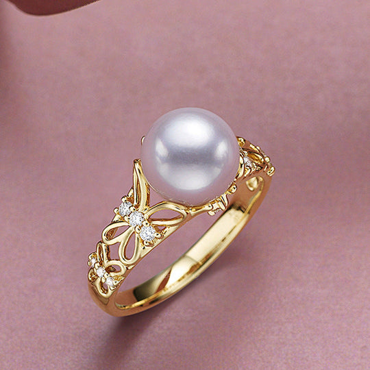 Floral Pearl Crystal Ring Gold | Amelia Bellrose Jewellery