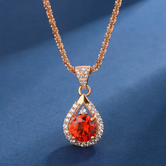 Red Crystal Halo Jewellery Set Gold | Amelia Bellrose Jewellery