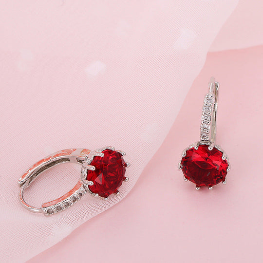 Round Red Crystal Hoop Earrings Silver | Amelia Bellrose Jewellery