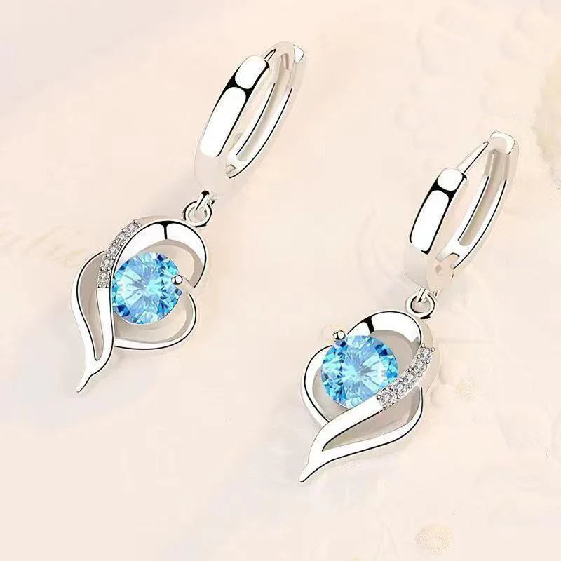 Blue Crystal Open Heart Drop Earrings | Amelia Bellrose Jewellery