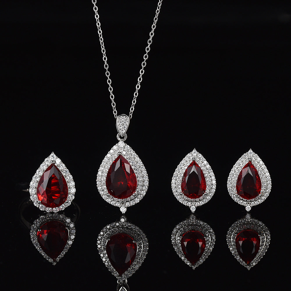 Red Crystal Teardrop Jewellery Set Silver | Amelia Bellrose Jewellery