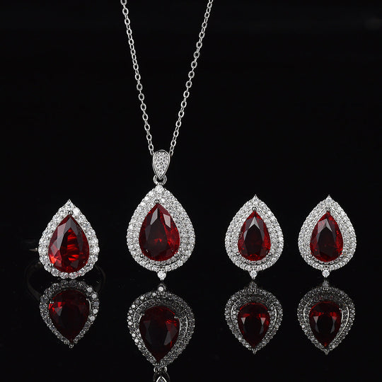 Red Crystal Teardrop Jewellery Set Silver | Amelia Bellrose Jewellery