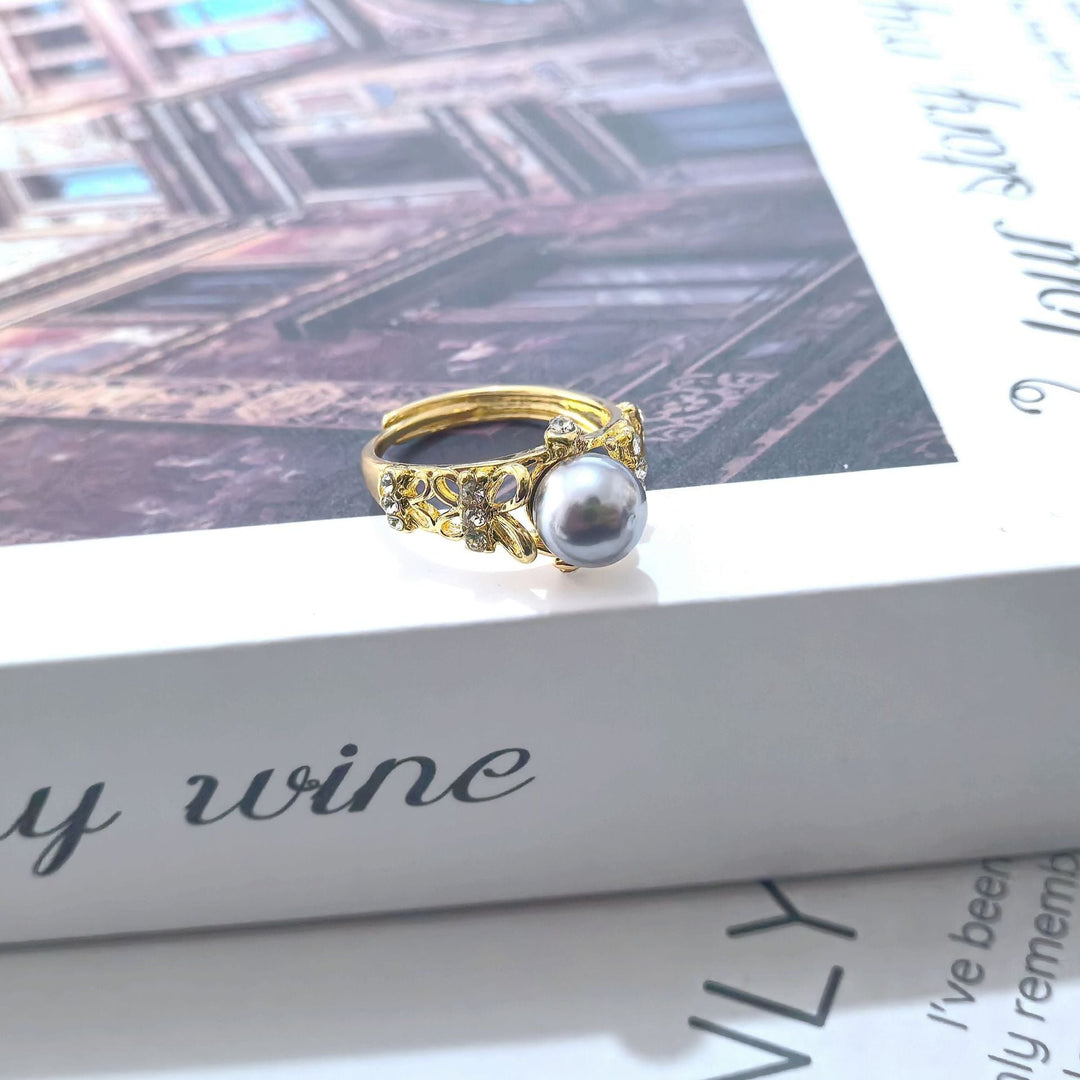 Floral Pearl Crystal Ring Gold | Amelia Bellrose Jewellery