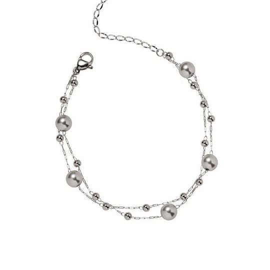 Silver Double Chain Pearl Bracelet | Amelia Bellrose Jewellery