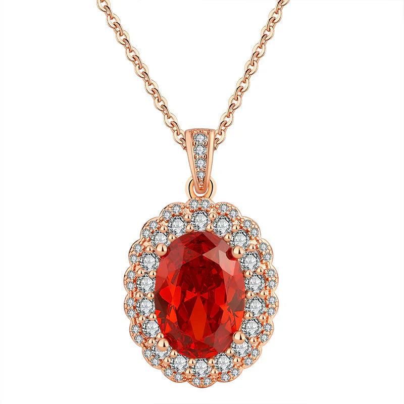 Oval Red Crystal Halo Set Rose Gold | Amelia Bellrose Jewellery