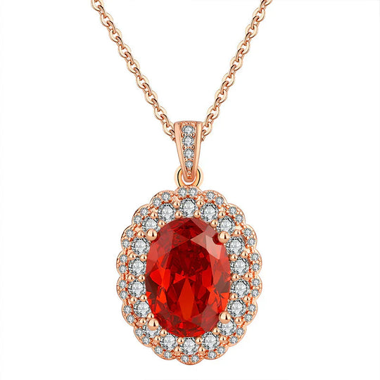 Oval Red Crystal Halo Set Rose Gold | Amelia Bellrose Jewellery