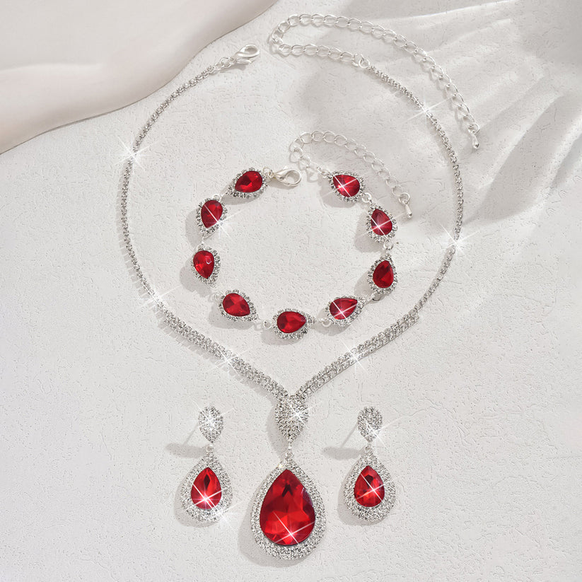 Teardrop Red Crystal Luxury Set Silver | Amelia Bellrose Jewellery