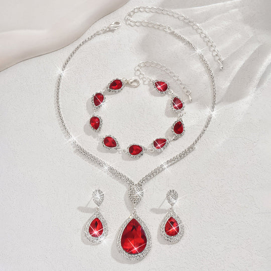 Teardrop Red Crystal Luxury Set Silver | Amelia Bellrose Jewellery