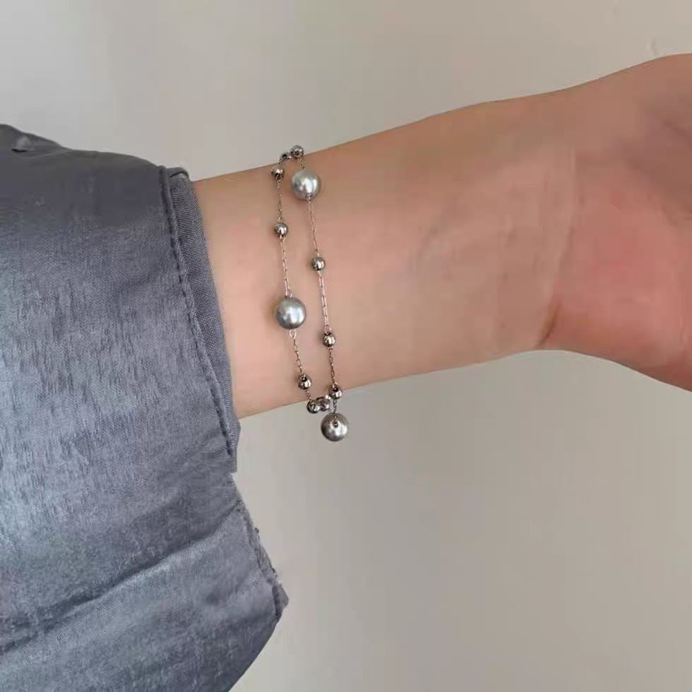 Silver Double Chain Pearl Bracelet | Amelia Bellrose Jewellery