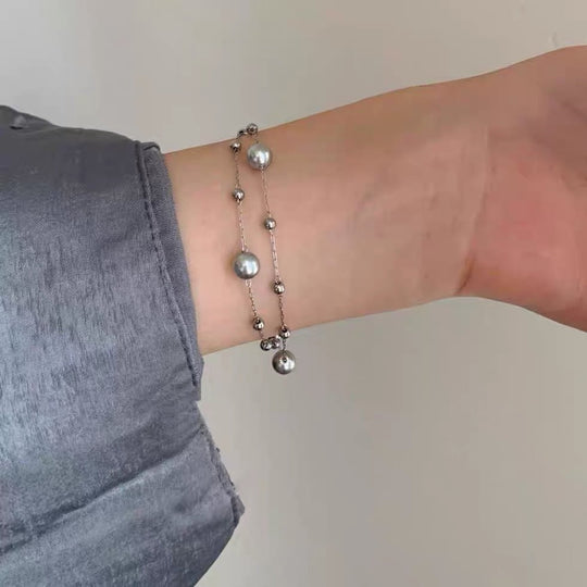 Silver Double Chain Pearl Bracelet | Amelia Bellrose Jewellery
