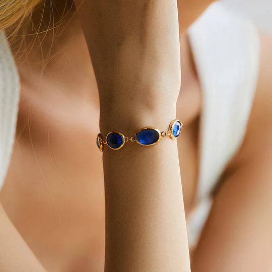 Oval Blue Crystal Bezel Link Bracelet | Amelia Bellrose Jewellery