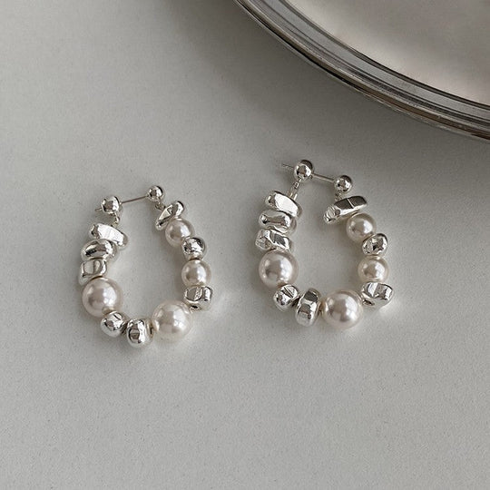 Pearl Silver Bead Hoop Earrings | Amelia Bellrose Jewellery
