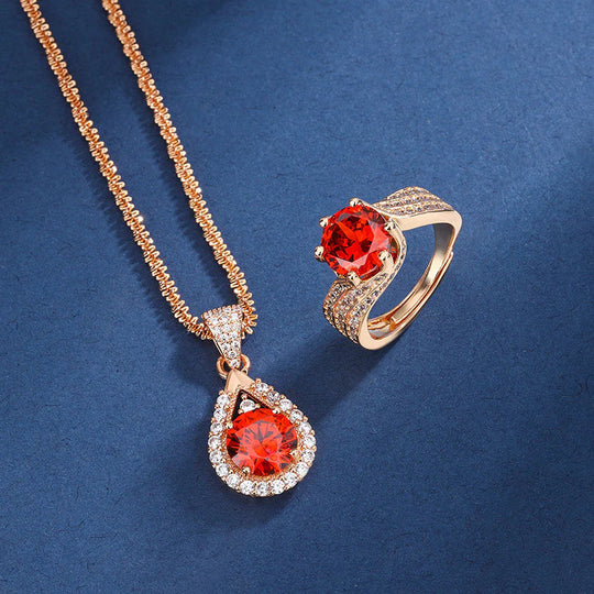 Red Crystal Halo Jewellery Set Gold | Amelia Bellrose Jewellery