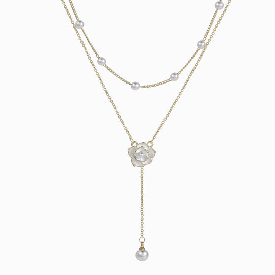 Layered Pearl Floral Drop Necklace Gold | Amelia Bellrose Jewellery