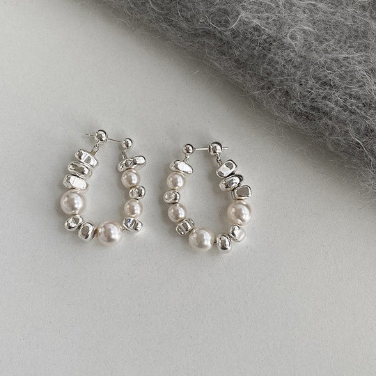 Pearl Silver Bead Hoop Earrings | Amelia Bellrose Jewellery