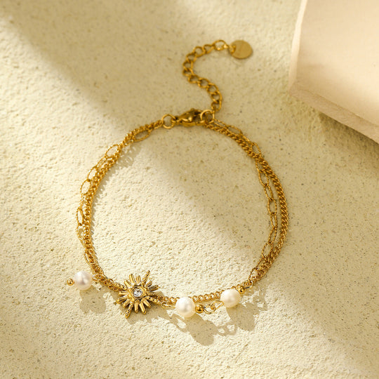 Pearl Sunburst Charm Bracelet Gold | Amelia Bellrose Jewellery