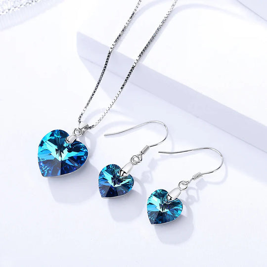 Blue Crystal Heart Jewellery Set | Amelia Bellrose Jewellery