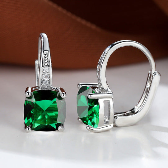 Green Crystal Drop Hoop Earrings Silver | Amelia Bellrose Jewellery