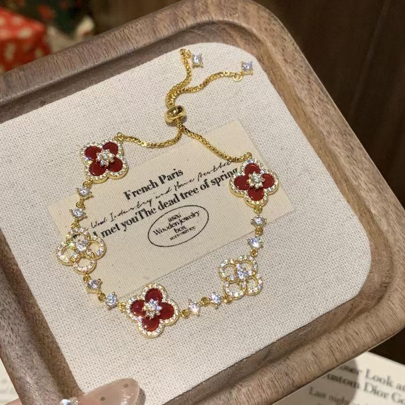 Floral Red Crystal Bracelet Gold | Amelia Bellrose Jewellery