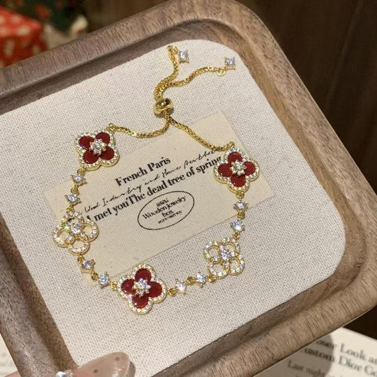 Floral Red Crystal Bracelet Gold | Amelia Bellrose Jewellery