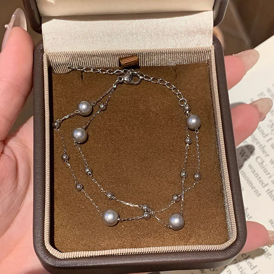 Silver Double Chain Pearl Bracelet | Amelia Bellrose Jewellery