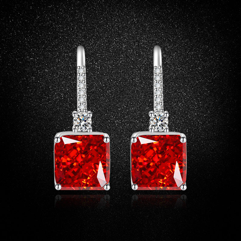 Square Red Crystal Drop Earrings Silver | Amelia Bellrose Jewellery
