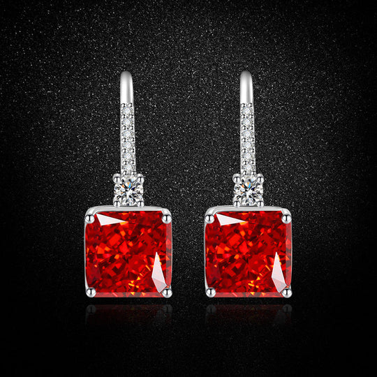 Square Red Crystal Drop Earrings Silver | Amelia Bellrose Jewellery