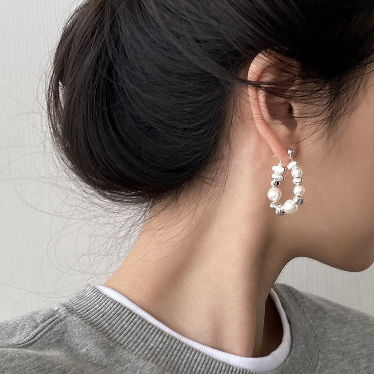 Pearl Silver Bead Hoop Earrings | Amelia Bellrose Jewellery