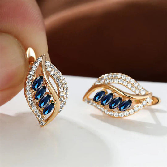 Blue Crystal Leaf Twist Hoop Earrings | Amelia Bellrose Jewellery