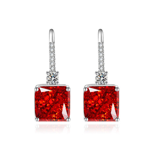 Square Red Crystal Drop Earrings Silver | Amelia Bellrose Jewellery