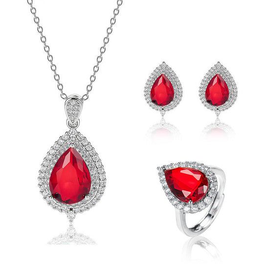 Red Crystal Teardrop Jewellery Set Silver | Amelia Bellrose Jewellery