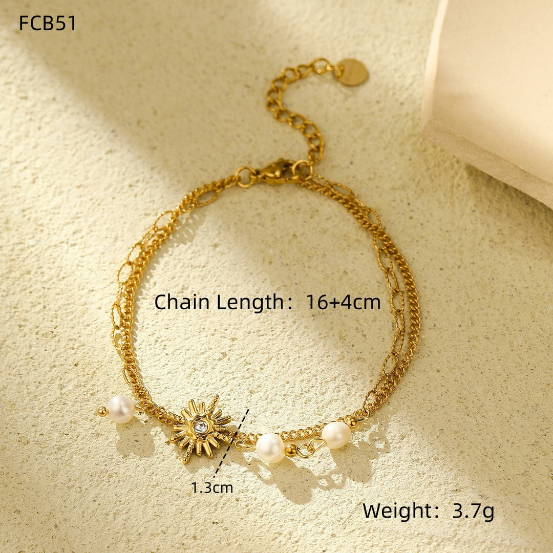 Pearl Sunburst Charm Bracelet Gold | Amelia Bellrose Jewellery