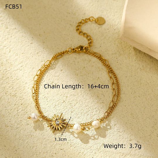 Pearl Sunburst Charm Bracelet Gold | Amelia Bellrose Jewellery