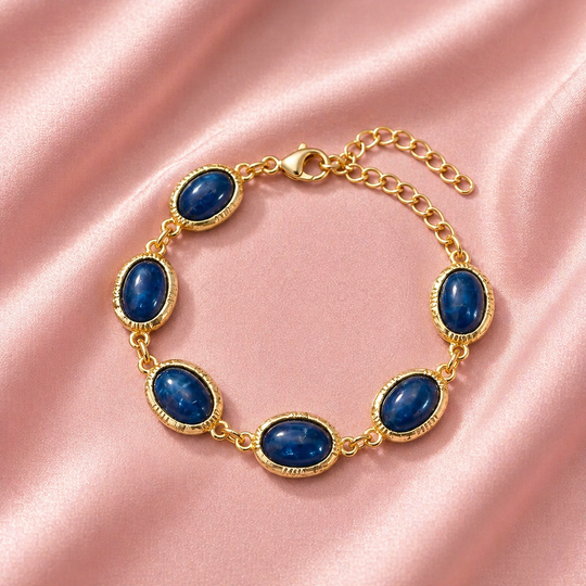 Oval Blue Crystal Bezel Link Bracelet | Amelia Bellrose Jewellery