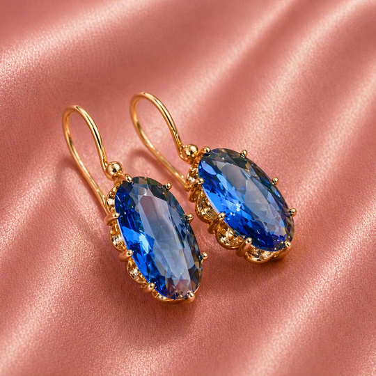 Oval Blue Crystal Drop Earrings | Amelia Bellrose Jewellery