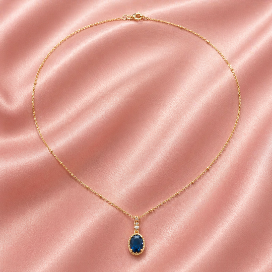Oval Blue Crystal Drop Necklace | Amelia Bellrose Jewellery