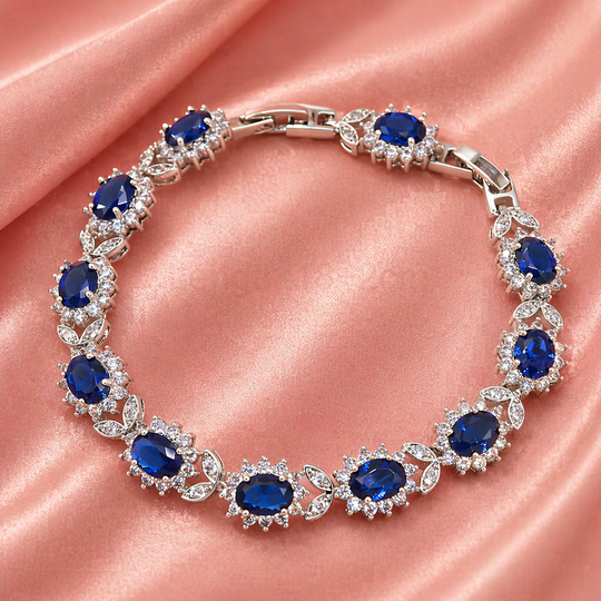 Oval Blue Crystal Floral Halo Bracelet | Amelia Bellrose Jewellery