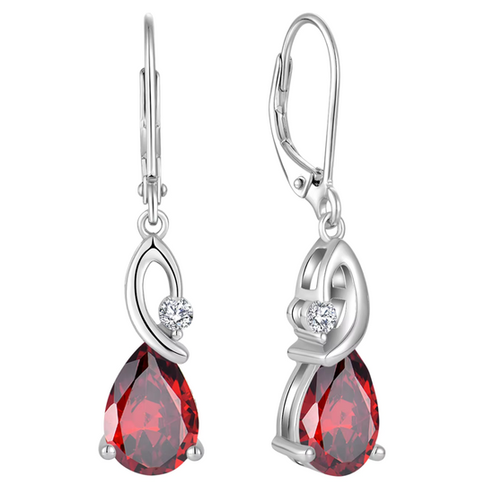 Teardrop Red Crystal Drop Earrings Silver | Amelia Bellrose Jewellery
