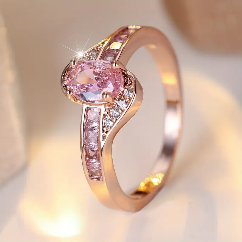 Oval-Cut Pink Crystal Rose Gold Ring | Amelia Bellrose Jewellery