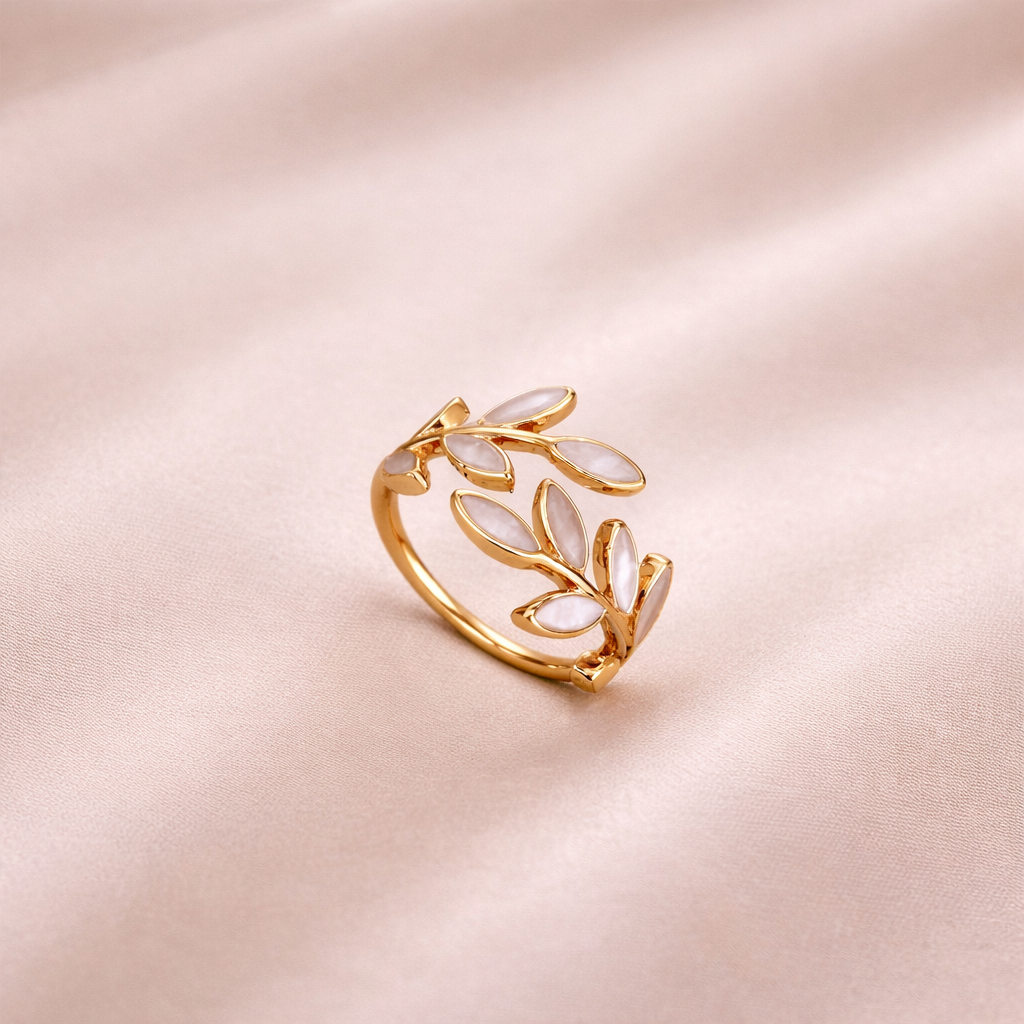 Mother of Pearl Leaf Wrap Ring | Amelia Bellrose Jewellery
