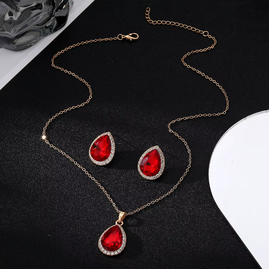Red Teardrop Crystal Jewellery Set Gold | Amelia Bellrose Jewellery