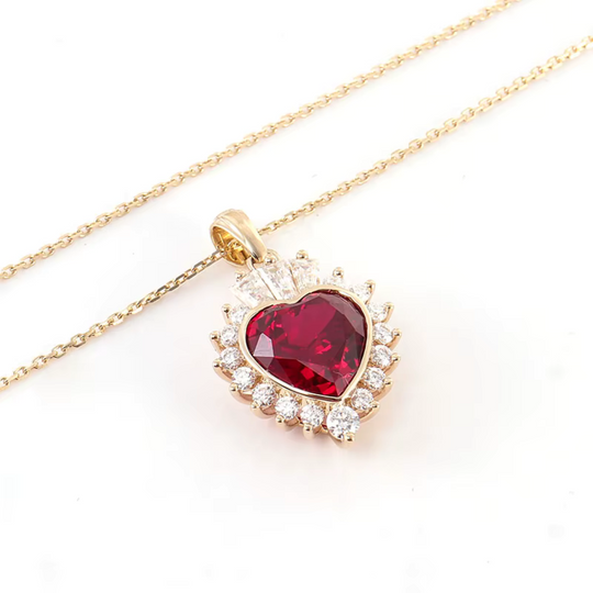 Heart Red Crystal Halo Necklace Gold | Amelia Bellrose Jewellery