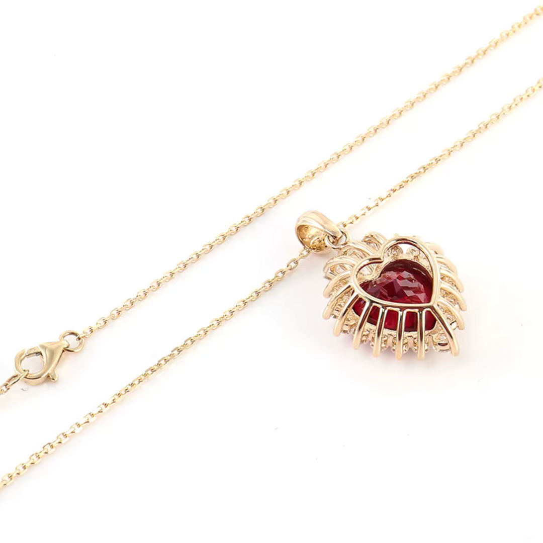 Heart Red Crystal Halo Necklace Gold | Amelia Bellrose Jewellery