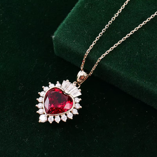 Heart Red Crystal Halo Necklace Gold | Amelia Bellrose Jewellery