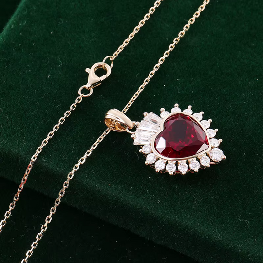 Heart Red Crystal Halo Necklace Gold | Amelia Bellrose Jewellery